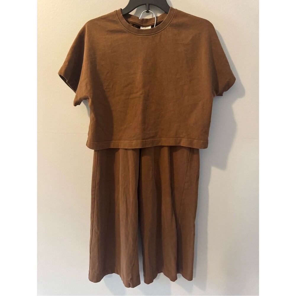 Zara Girls Chestnut Brown Cropped Tee and Wide-Leg Set Size 9